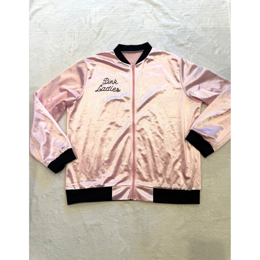 Pink Ladies Grease Costume Bomber Jacket Satin Pink Black Large AJC201810310010
